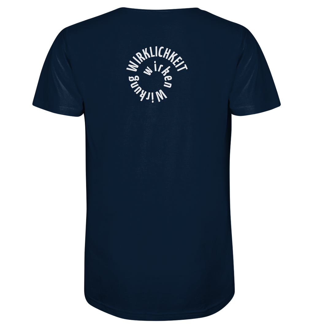 WHITE BACK (K1) - Mens Organic V-Neck Shirt
