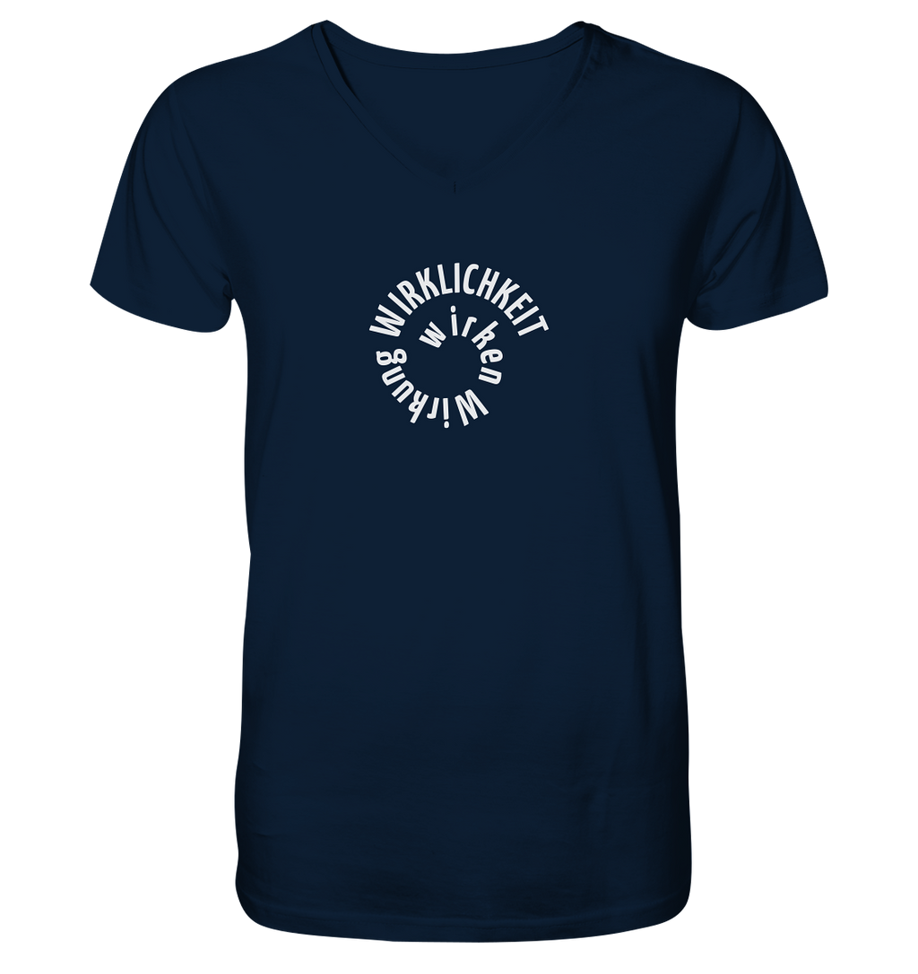 WHITE FRONT (K1) - Mens Organic V-Neck Shirt
