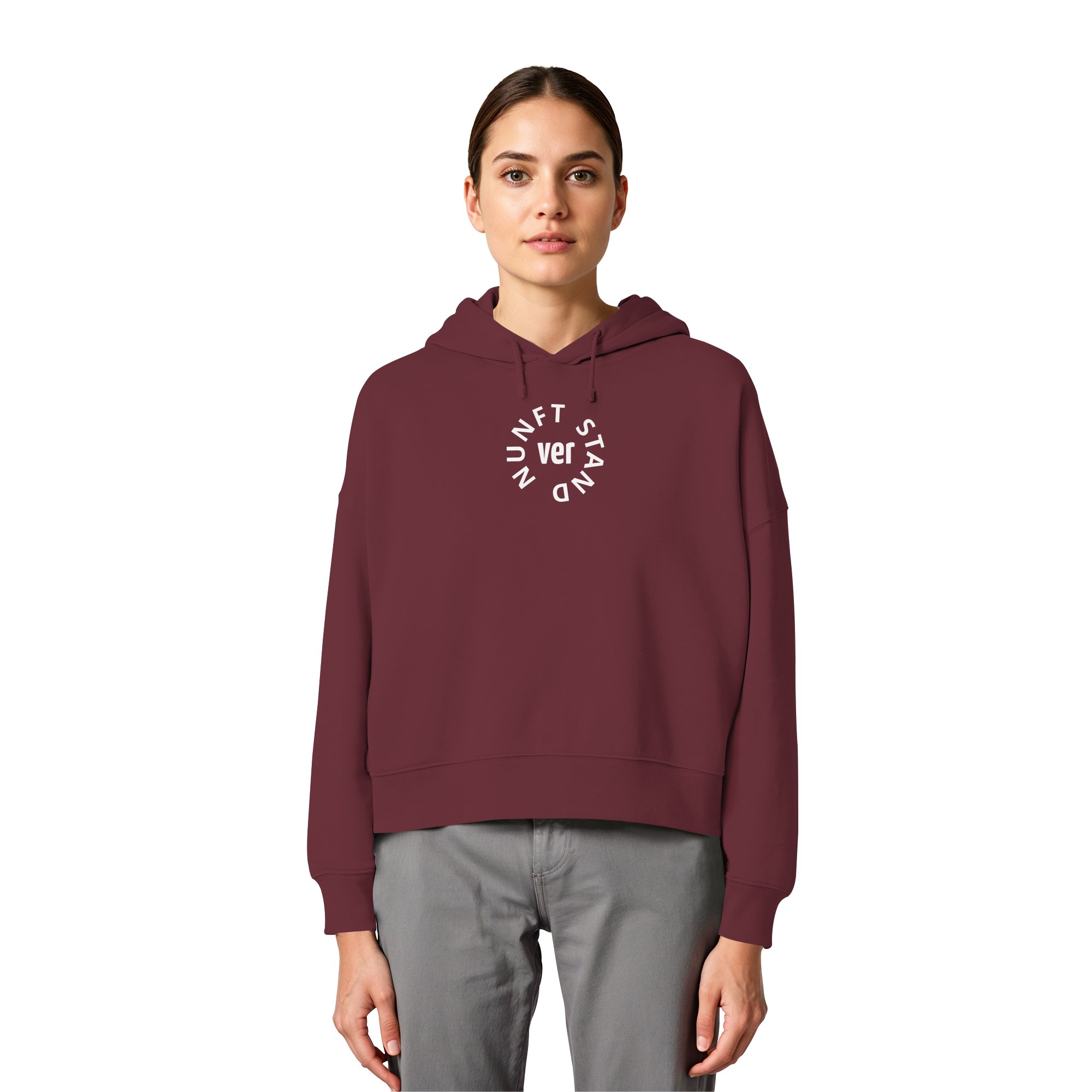 WHITE FRONT (K4) - Womens Organic Boxcut Hoodie